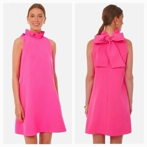 Tuckernuck Blythe Standing Collar Bow Tie Back Shift Pink Dress; size small